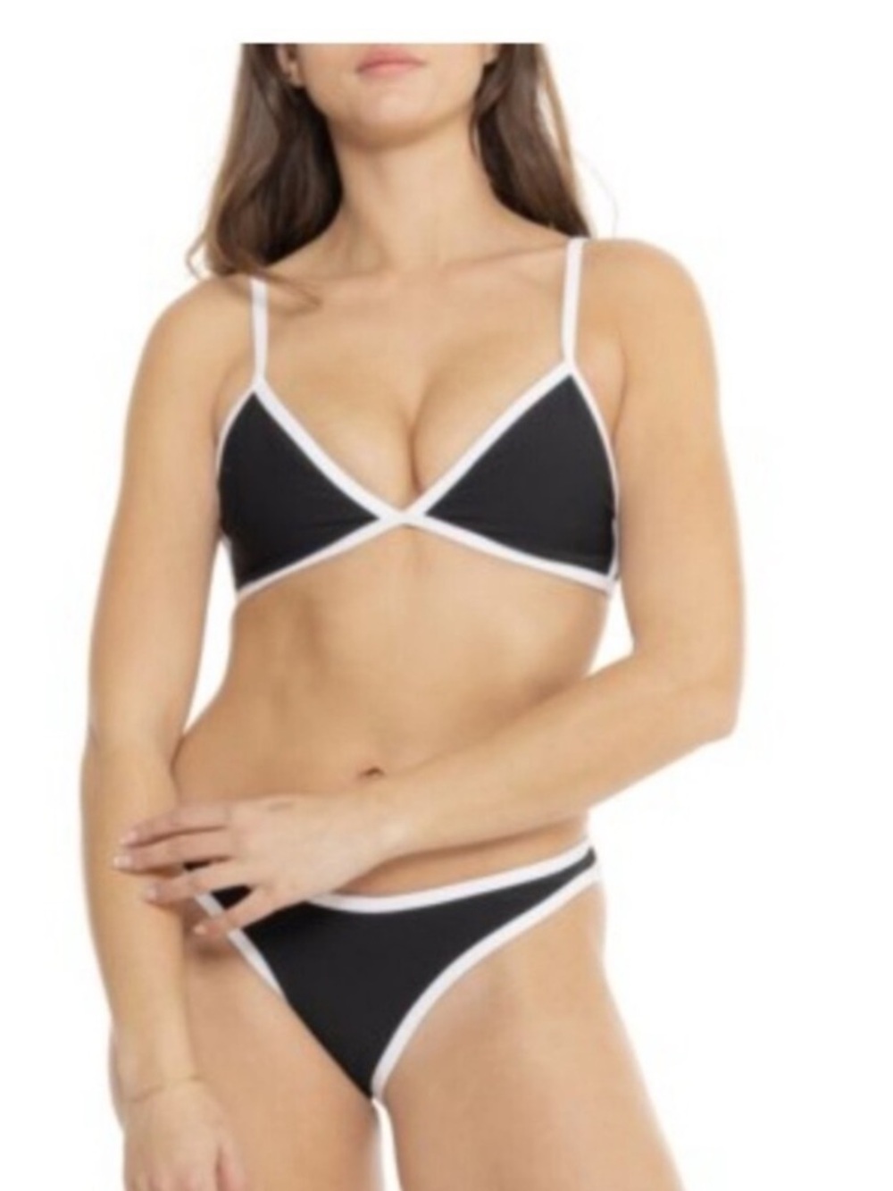 Black & White Contrast Triangle Bikini Set with Wrap Skirt - Picture 7 of 10